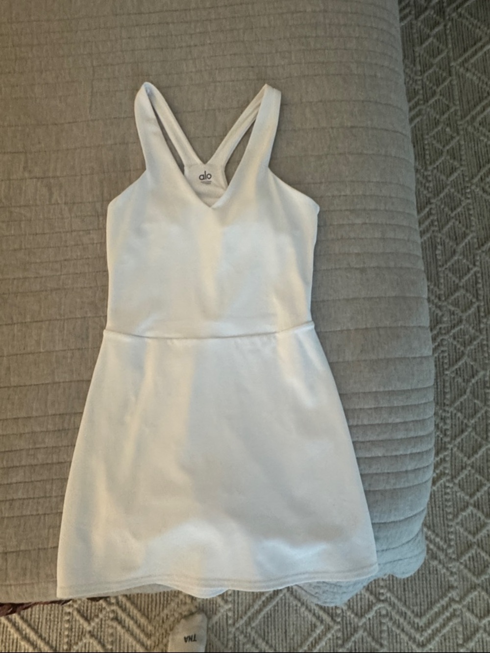 ALO Yoga White V-Neck Sleeveless Tennis Dress